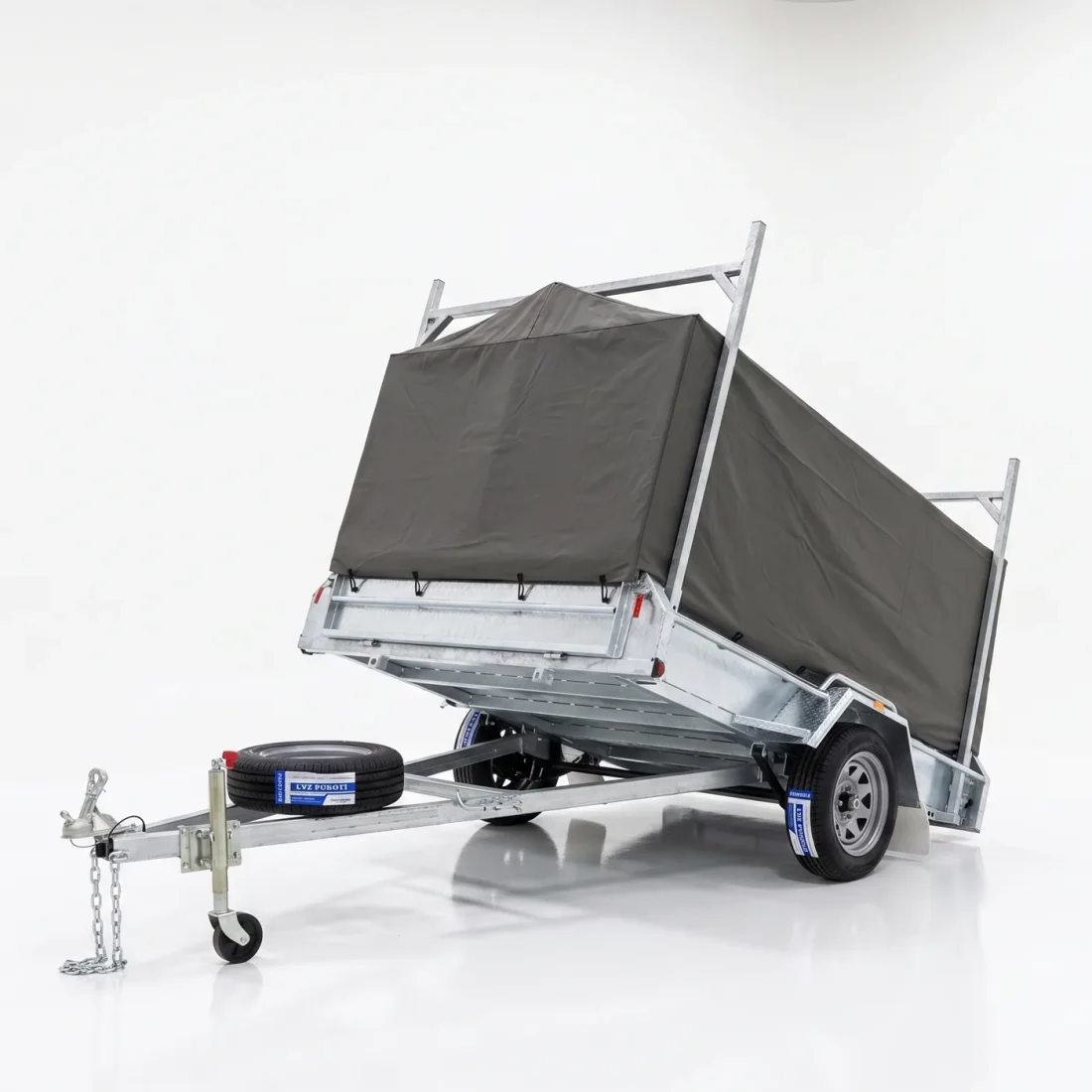 7×5 Galvanised Cage Trailer with Ladder Racks & Canvas Cover